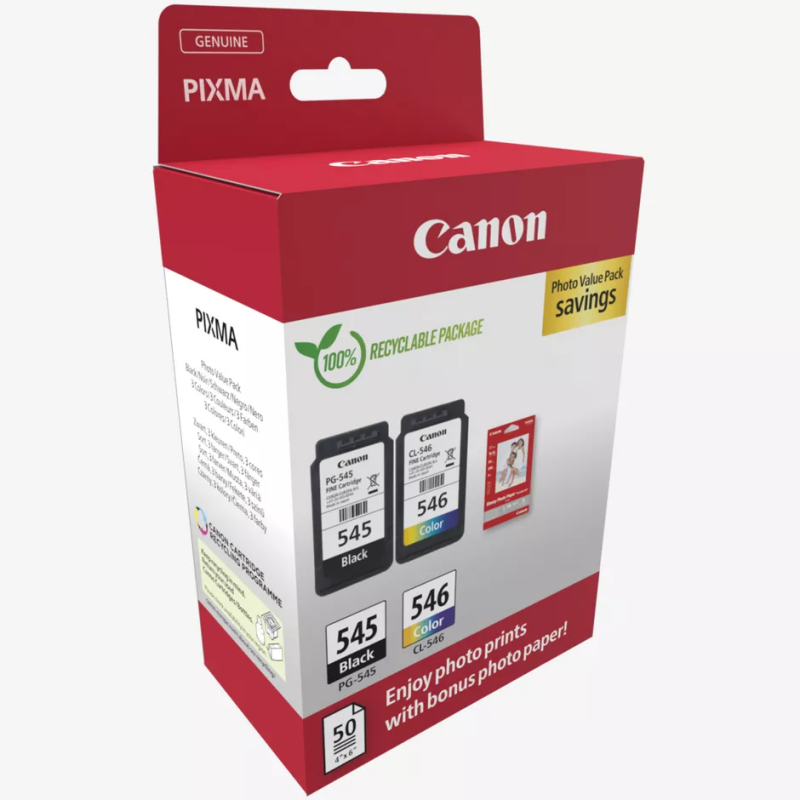 Multipack de tinteiros Canon PG-545/CL-546 BK/C/M/Y + 50 folhas e papel fotográfico