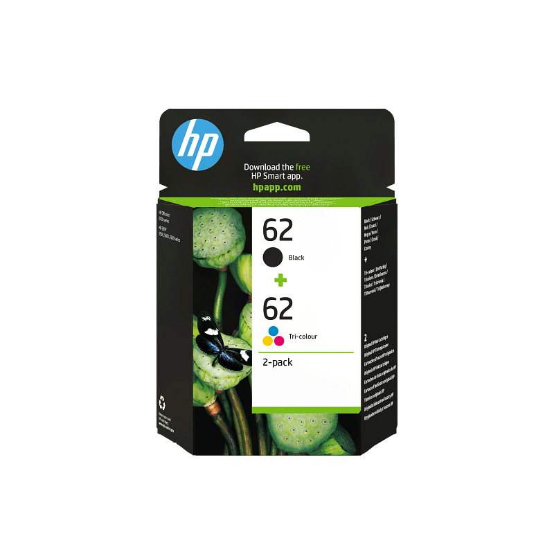 Conjunto Duplo de Tinteiros HP originais 62 Preto/Tricolor (N9J71AE)